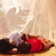 Woman with a Child under a Mosquito Net